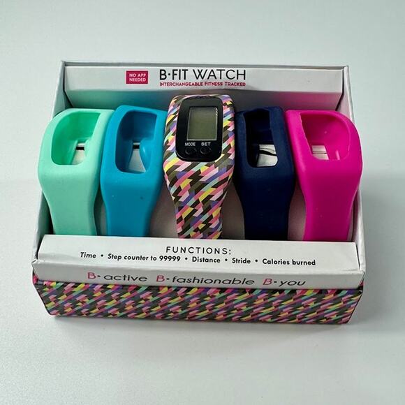 B-Fit Interchangeable Watch Fitness Tracker 5 Bands No Apps Needed New In Box - Picture 1 of 9